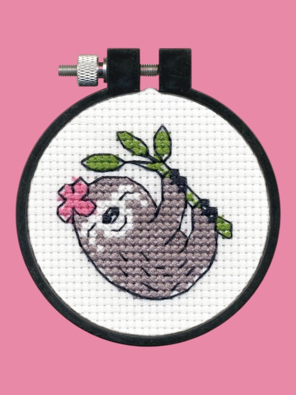 Cross Stitch Kit Sloth with Hoop Frame New. Learn a Craft Beginner Cross Stitch